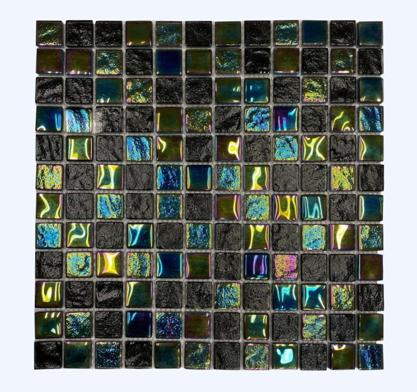 Mosaico de cristal colorido de cuadros chicos color verde con brillo