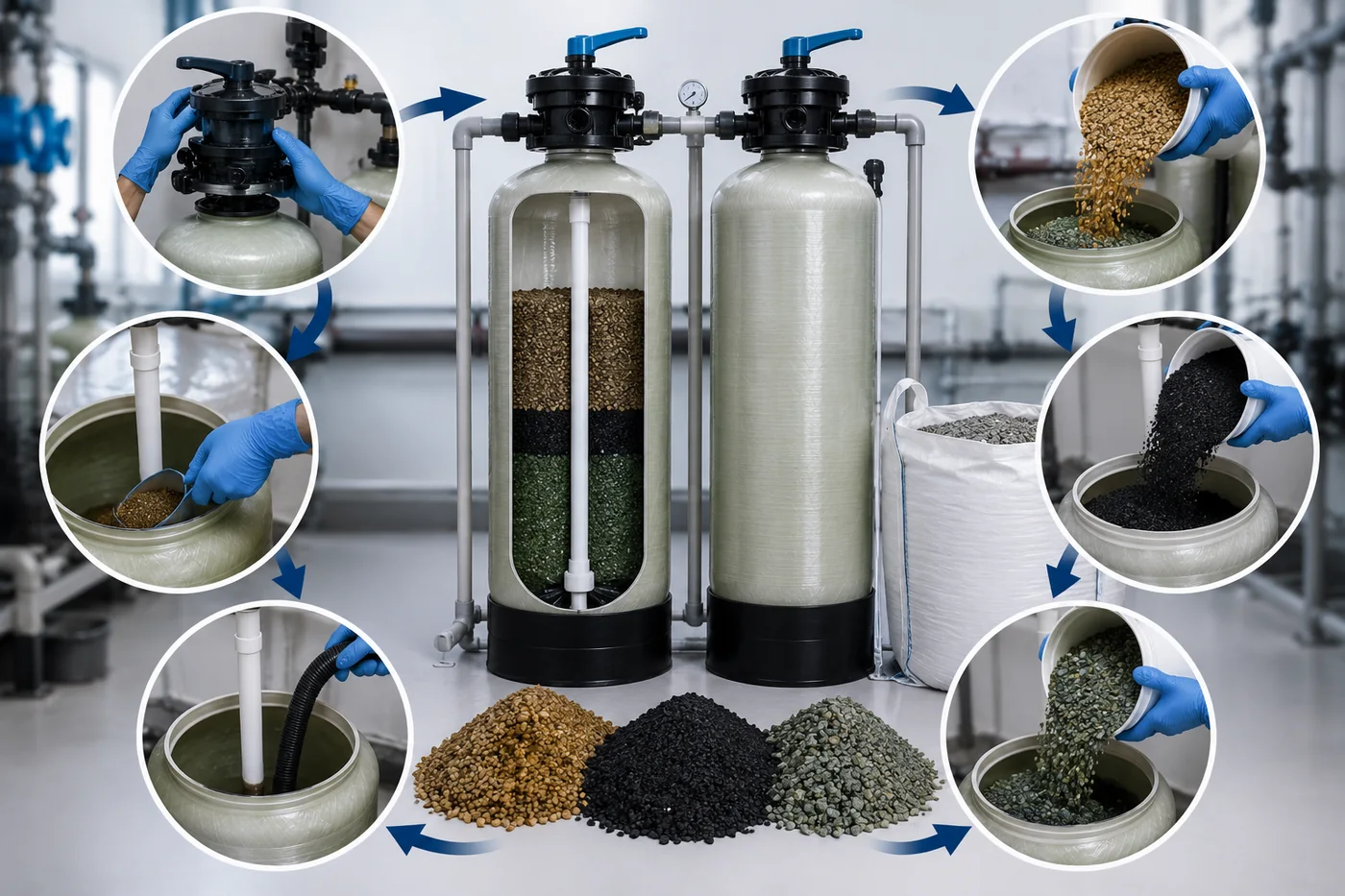Cambio de medios filtrantes para tratamiento de agua